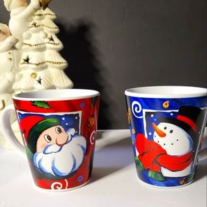 Pair of Christmas Mugs Santa and Frosty